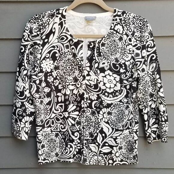 Ann Taylor Factory B/W Boho Print Cardigan Size Medium - Picture 1 of 8